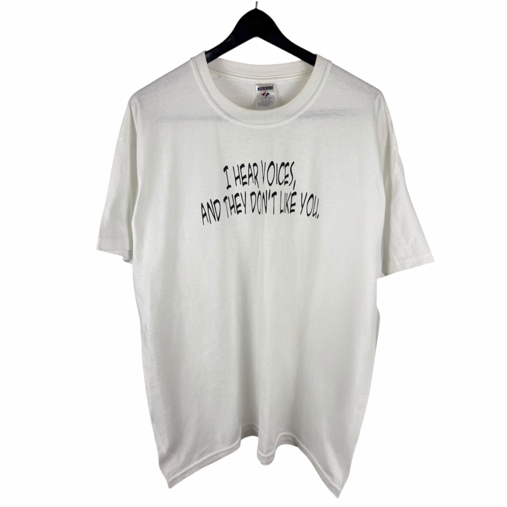 Vintage Y2K I Hear Voices And They Don’t Like You Comedy Parody Shirt Size XL